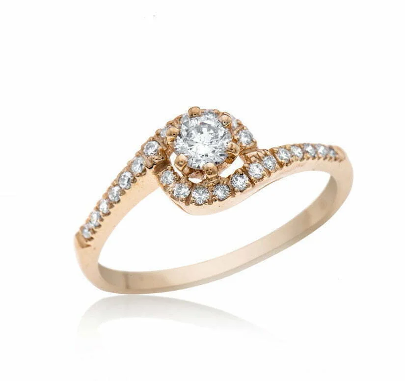 טבעת אירוסין משובצת יהלומים, זהב 14K, משובצת 0.39 קראט יהלומים